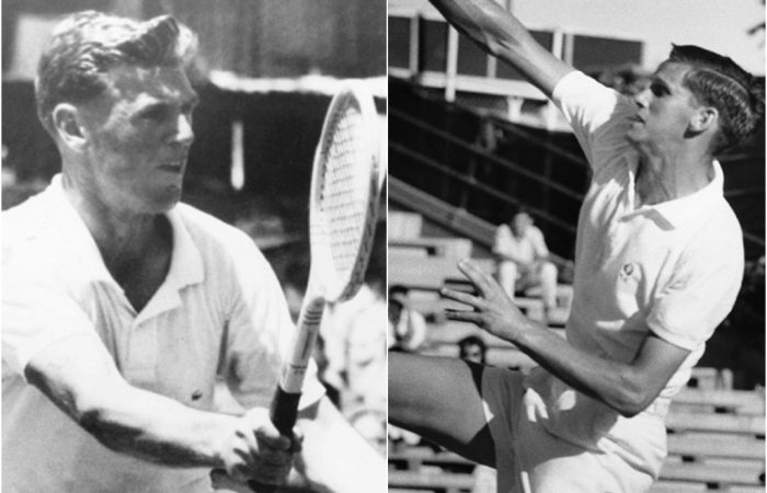 Frank Sedgman (left) and Roy Emerson are celebrating milestone US Open anniversaries.