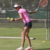 Nicole Bradtke takes part in a practice session ahead of the Junior Davis Cup and Junior Fed Cup Asia/Oceania qualifying competition at Shepparton Lawn Tennis Club; Trevor Phillips