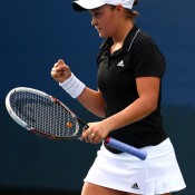 Ash Barty celebrates a winning point during her first round victory over Spain's Estrella Cabeza Candela at the US Open; Getty Images Ash Barty celebrates a winning point during her first round victory over Spain's Estrella Cabeza Candela at the US Open; Getty Images