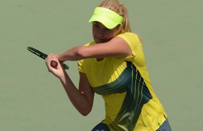 Kaitlin Staines in action for Australia at the Junior Fed Cup Asia/Oceania Final Qualifying competition in New Delhi; photo credit Delhi Lawn Tennis Association Kaitlin Staines in action for Australia at the Junior Fed Cup Asia/Oceania Final Qualifying competition in New Delhi; photo credit Delhi Lawn Tennis Association