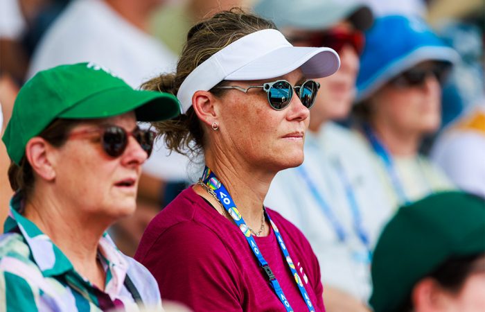 Sam Stosur watches Maddison Inglis during round 3 on court 7 at the Australian Open at Melbourne Park on Thursday, January 9, 2025. Photo by TENNIS AUSTRALIA/ AARON FRANCIS