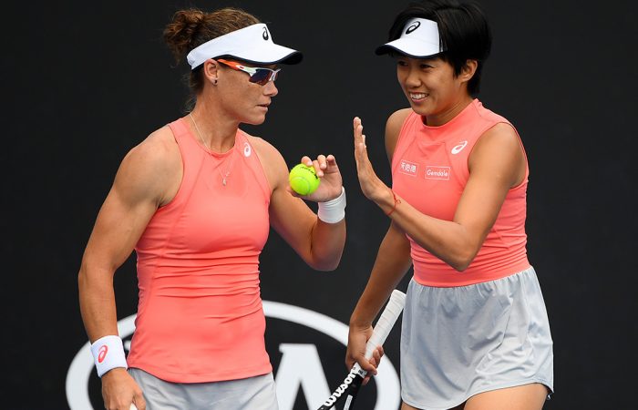 Sam Stosur and Zhang Shuai at the Australian Open Sam Stosur (L) in doubles action with Zhang Shuai at Australian Open 2019 (Getty Images)