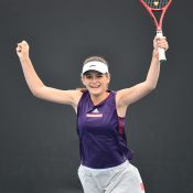 Alana Subasic celebrates her victory in the 12/u Australian Championships girls' final at Melbourne Park. (photo: Elizabeth Bai/Tennis Australia)