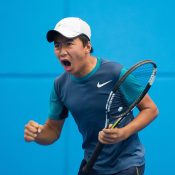 Edward Vo in action during the final of the boys' 14/u Australian Championships; Elizabeth Xu Bai