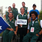 (L-R) back row: Penny Dayan (Physio), Greg Crump (Coach), Ben Weekes. Front row: Adam Kellerman, Brenda Tierney (Manager) and Keegan Oh Chee; Tennis Australia