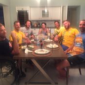 Dylan Alcott, Heath Davidson, Adam Kellerman, Ben Weekes and coaching staff enjoy a team BBQ; Tennis Australia