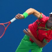 Joey Swaysland serves during his second match match at the 2011 Australian Open juniors' tournament.