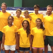 The Australian boys' and girls' teams at the World Junior Tennis Finals in Prostejov, Czech Republic - (back row L-R) girls' captain Simon Youl, Alex De Minaur, Kody Pearson, Alexei Popyrin, boys' captain Ben Pyne; (front row L-R) Destanee Aiava, Seone Mendez and Jaimee Fourlis; Tennis Australia