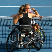 Daniela Di Toro and Esther Vergeer hug after the final.