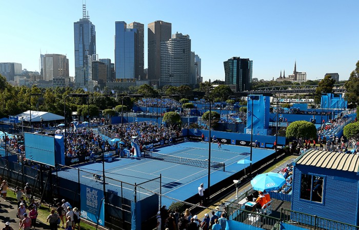 A general view of the outside courts during day one of the 2014 Australian Open at Melbourne Park on January 13, 2014 in Melbourne, Australia; Matt King/Getty Images