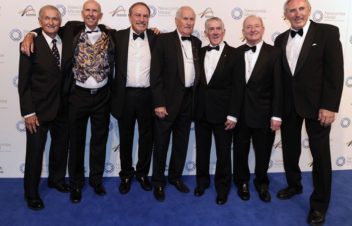The 1973 Davis Cup team (l to r): Mal Anderson, Geoff Masters, John Newcombe, Neale Fraser, Ken Rosewall, Rod Laver and Colin Dibley, Newcombe Medal, Australian Tennis Awards 2013. XUE BAI The 1973 Davis Cup team (l to r): Mal Anderson, Geoff Masters, John Newcombe, Neale Fraser, Ken Rosewall, Rod Laver and Colin Dibley, Newcombe Medal, Australian Tennis Awards 2013. XUE BAI