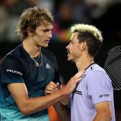 Alex Bolt (R) congratulates Alexander Zverev at the net after their third-round match at the Australian Open (Getty Images)